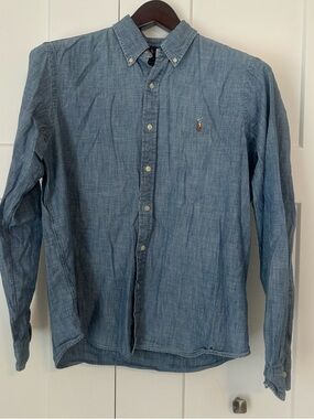 Ralph Lauren Men’s Blue Chambray Untucked Fit Button Down Shirt L